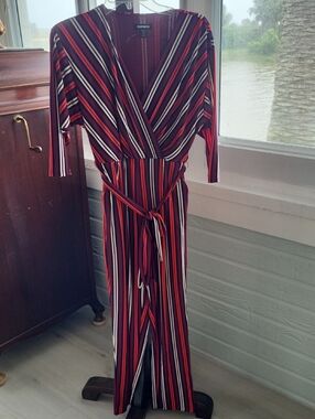 Express Burgundy and Black Striped Wrap Jumpsuit